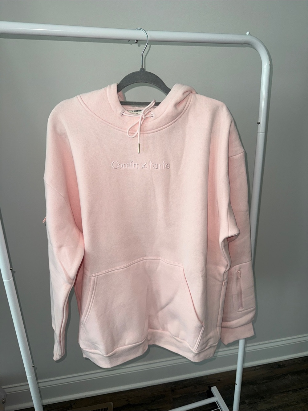COMFRT Pink Pullover Hoodie with Embroidered Logo